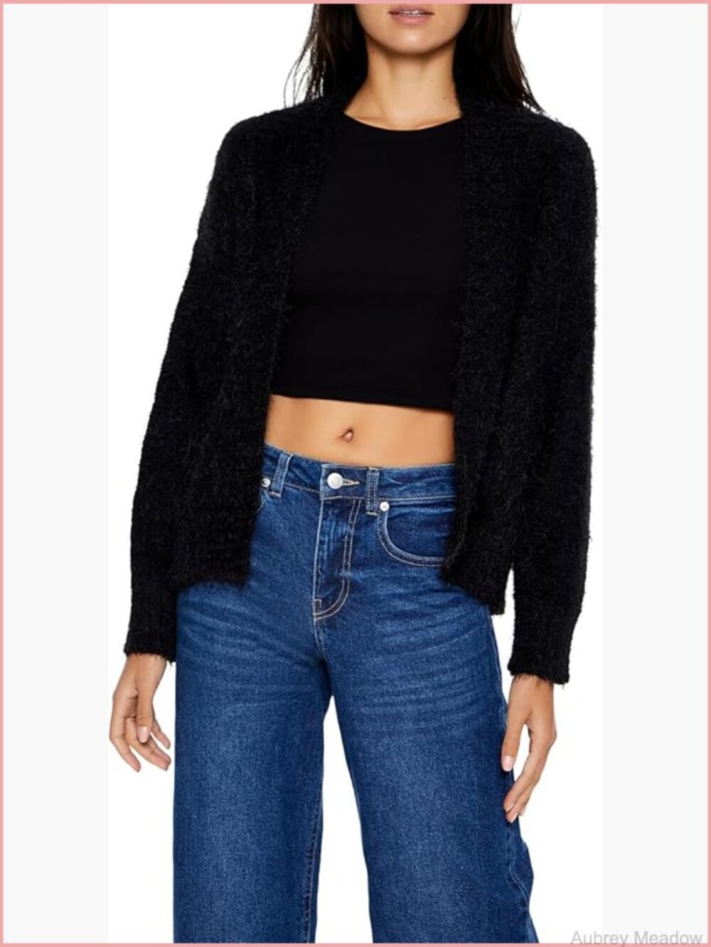Fuzzy Knit V-Neck Cardigan Sweater Long Sleeve Relaxed Fit